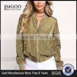 MGOO Fashion Apparel Cheap Price Custom Green Olive Bomber Jackets Crewneck Bottom Sleeves Cuff Silver Zippers thumbnail-1
