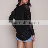 MGOO New Arrival Black Light Knit Tops Sweaters Hi Low Snoopneck Plain Women Sexy Loose Pullovers thumbnail-5