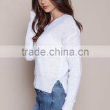 MGOO New Arrival Women V Neck Sweaters Split Long Sleeves Knitted Fast Fashion Tops Plain White Sweaters thumbnail-4