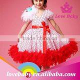 Fashion Red Polk Dot Dress Feather on Shoulder Wedding Tutu Dress for Child Girls thumbnail-1