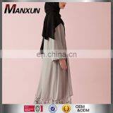 2017 Latest Design Burqa Muslim Girls Clothes Open Front Cardigan Abaya Grey Color Kimono With Lace Hem thumbnail-1