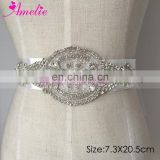 Beaded Crystals and Rhinestones Bridal Wedding Dress Belt with Satin Ribbon