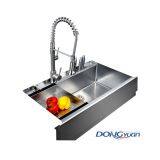 Guangdong Dongyuan Kitchenware 700×500×230mm Satin Stainless Steel Single bowl Farmhouse Apron Front Workstation Kitchen Sink (DY-HA470-705023-R10)