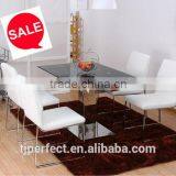 Pratical modern extension black tempered Glass dining table and stainless leg big size for dining room PDT14921