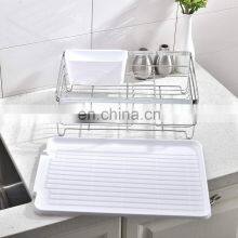 3 Piece Sturdy Kitchen Sink Side Draining Kitchen Counter Top Chrome Dish Drying Rack,Dish Rack and Drainboard Set thumbnail-2