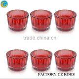 Red Short Glass Tealight Candle Holders / Glass Wedding Candelabras