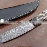 Udk H290" Custom Made Damascus Hunting Knife / TANTO Knife With Beautiful Colored Camel Bone Handle thumbnail-1