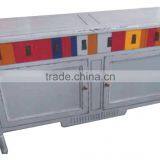 Factory price shabby chic style wooden furniture table with colorful drawers