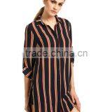 Seller Factory 2016 Fall Stripe Button Down Long Dress Shirt Design for Women thumbnail-2