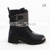 LQEB12 black color plat sexy studed leather upper short booties low heel round toe ankle boots for girls collection