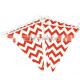 Handmade Red and White Chevron ZigZag Pennant Party Flag Banner Outdoor decoration
