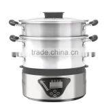 XJ-6K203 8L 3 Layer 7 Programmes LCD Display ,external Water Filter 800w Stainless Steel Electric Steamer Pot