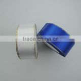 Cheap white and royalblue Metallic edges satin ribbon for custom bow tie packaging