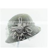 2015 Grey New Fashion Fedora Cap Handmade Straw Hats High Quality Old Women Bucket Flower thumbnail-2