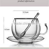European High Borosilicate Heat-resistant Glass Coffee Cup With Handle,spoon and Saucers.double Wall Glass Coffee Tea Cup Sets. thumbnail-4