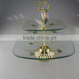 Wholesale Wedding Crystal Cake Stand With Gloden Flower thumbnail-1