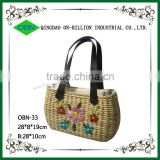 Wholesale corn husk weave bag with leather handle