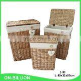 Vintage Wicker Woven Cane Cloth Laundry Basket With Lid thumbnail-2