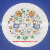 Round Marble Inlay Plate With Flower Design