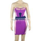 HL Beaded Rayon Sexy Purple Color Block Strapless Geometric Bodycon Women Celebrity Bandage Dress thumbnail-2