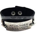 Brown/black Color Adjustable Bracelets,inspirational Words Metal Charm Cuff Bracelets,wide Leather Bracelet thumbnail-3