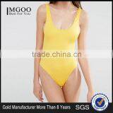 Custom Design Women Bodysuit Cotton Soft Bodybuilding Jumpsuit Sexy Low Back One Piece Playsuit Yellow thumbnail-1