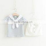 Girls Stripes College Wind Suit Summer New Style Children Clothing Set Baby Navy Collar t Skirt White Skirt thumbnail-4