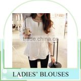latest fashion Cotton and linen Rond collar shirt flounce shirt blouse for women