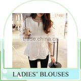 Latest Fashion Cotton and Linen Rond Collar Shirt Flounce Shirt Blouse for Women thumbnail-1