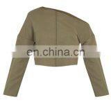 Custom High Quality Women 100% Polyester Khaki Off Shoulder Cropped Sweatshirts thumbnail-5
