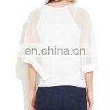 2015 White Top With Smocking And Tie-up Women Blue Floral Print Tie-up Top thumbnail-3