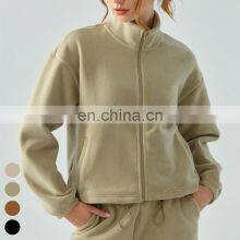 Winter Training Running Sweater Coat Stand Collar Windproof Outdoor Sports Sweatshirts Fleece Zipper Yoga Jacket For Women thumbnail-4