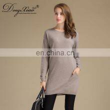 Hot Sale 100% Cashmere Pullover Sweater Women Vintage Style O-Neck Knit Top Pockets Long Length Winter OEM Service Available thumbnail-4