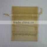 8*12cm Gold Fabric Drawstring Printed Organdy Gift Bags/wrapping Pouches/paper Bags thumbnail-1