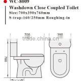 WC-8009 Washdown Two-piece Toilet With Soft Closing Cover Ramp Down Closer, Water Closet Toilet Bowl thumbnail-2