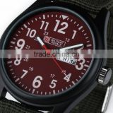 Men's Military Red Dial Green Fabric Strap Date Sport Army Watch MR058