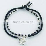 Sterling Silver Flower Charm and Beads on Double Macrame Bracelet thumbnail-1