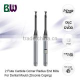 2 Flute Carbide Bull Nose Denture Tool Cutter With DLC Coating