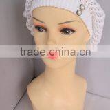 New Arrive Button Decoration Elegant White Crochet Knit Winter Hat thumbnail-4