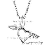 silver color ladies stainless steel angel wings heart necklace
