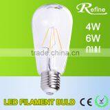 Led Filament Candle Bulb 4w 6w 8w Led Filament Glass Body E27 ST58/ST64