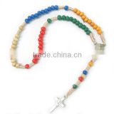 Rosary,catholic wooden mixed colours rosary, 2014 cheap religious necklace