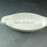 Stocked White Porcelain Boat Shaped Plate, Cheap Baking Plate With Two Ears thumbnail-2