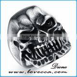 Punk Jewelry Vintage Titanium Silver Gothic Skull Biker Stainless Steel Mens Ring thumbnail-5