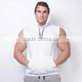 White 100% Cotton Lightweight Unisex Sleeveless Muscle Hoodie Racerback Gym Stringer Hoodie Blank Fitness Hoodie Wholesale