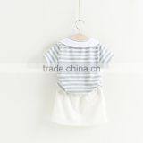 Girls Stripes College Wind Suit Summer New Style Children Clothing Set Baby Navy Collar t Skirt White Skirt thumbnail-2