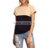 Women's Summer Tee Tops Women 2016 Casual Patchwork Crew Neck Roll-up Short Sleeve T-Shirt for Female thumbnail-4