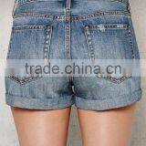 Blue Ripped Cuffed Denim Custom Sports Shorts for Women thumbnail-3