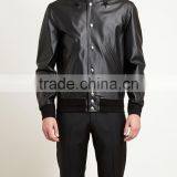 High Quality Men's PU Leather Ribbing Collar and Bottoms Warm Jacket thumbnail-2