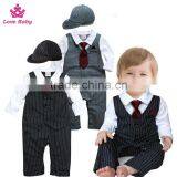 Spring and Autumn Gentlemen Boys Long Sleeve Bodysuit Necktie Stripes Rompers Baby Boys Suit